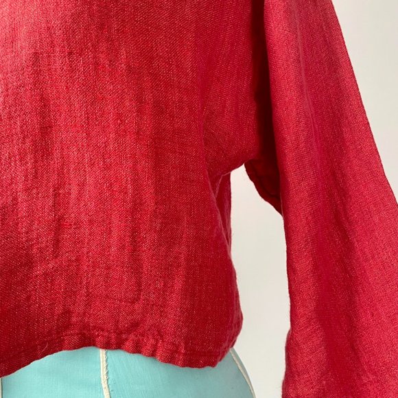 Eileen Fisher Red Lagenlook Irish Linen Cropped Open Blazer Jacket, Size PS - Picture 3 of 9